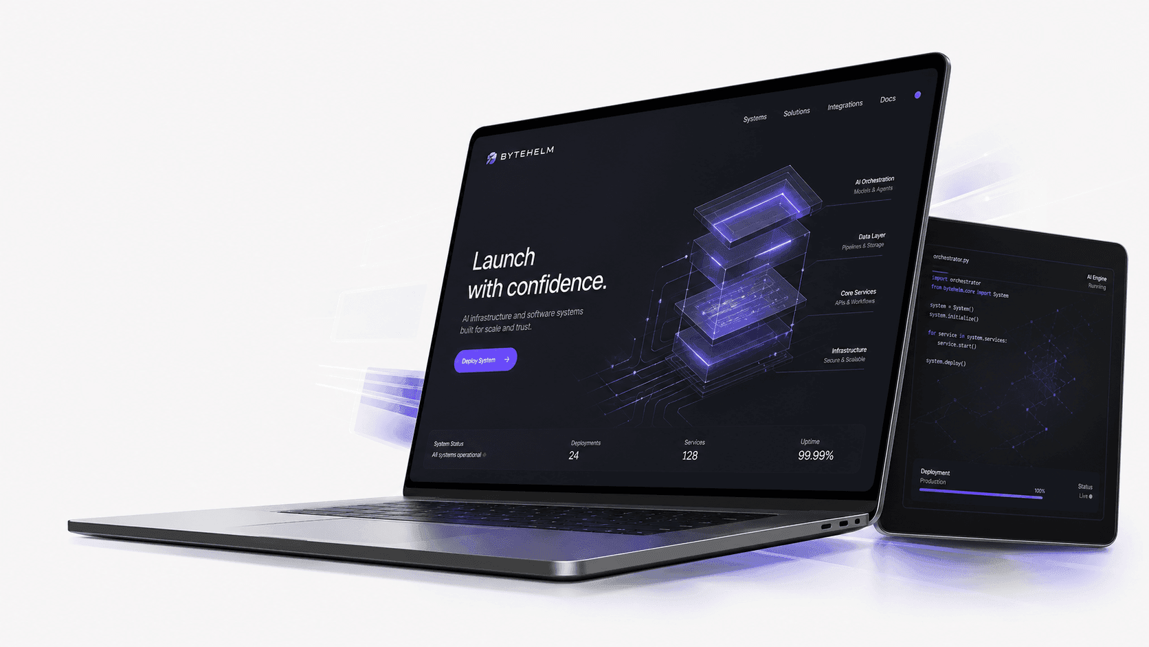 ByteHelm launch-ready software system laptop reveal